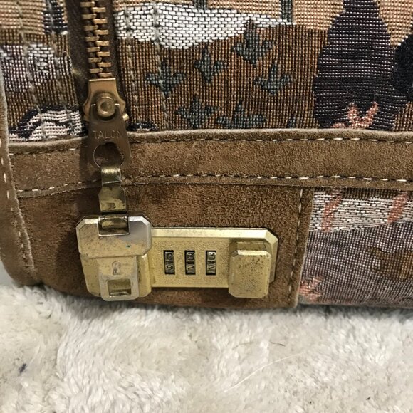 Vtg French Luggage Co Tapestry Brown Suede Luggage Set Countryside with Unicorn - Picture 9 of 16